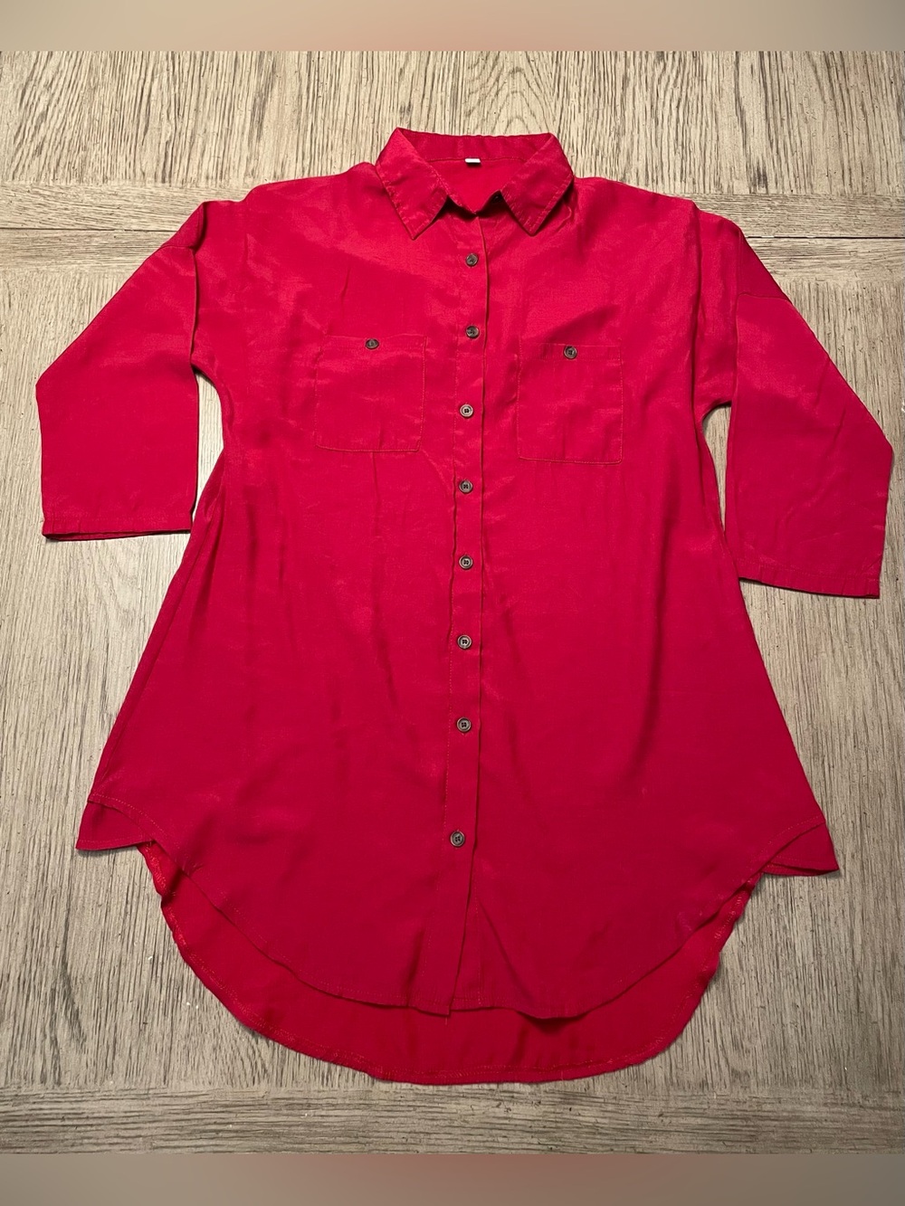 Women’s button up tunic, red, like new. 20”x36”